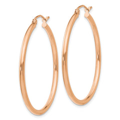14k Rose Gold 2x35mm Polished Lightweight Tube Hoop Earrings