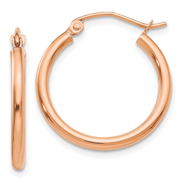14k Rose Gold 2x20mm Polished Lightweight Tube Hoop Earrings