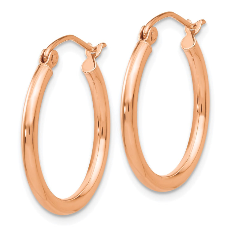 14k Rose Gold 2x20mm Polished Lightweight Tube Hoop Earrings