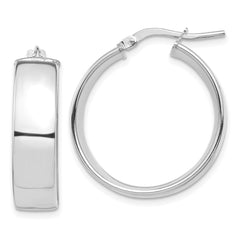 14k White Gold 7x24mm High Polished Tube Hoop Earrings