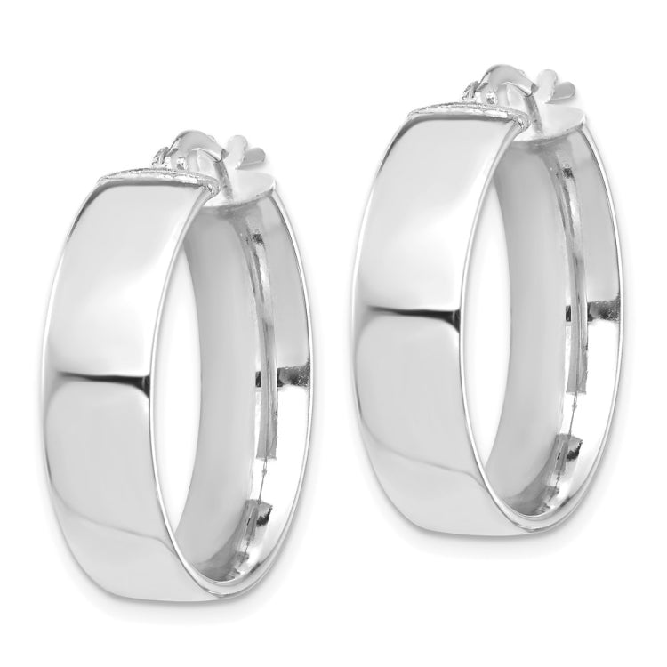 14k White Gold 7x24mm High Polished Tube Hoop Earrings