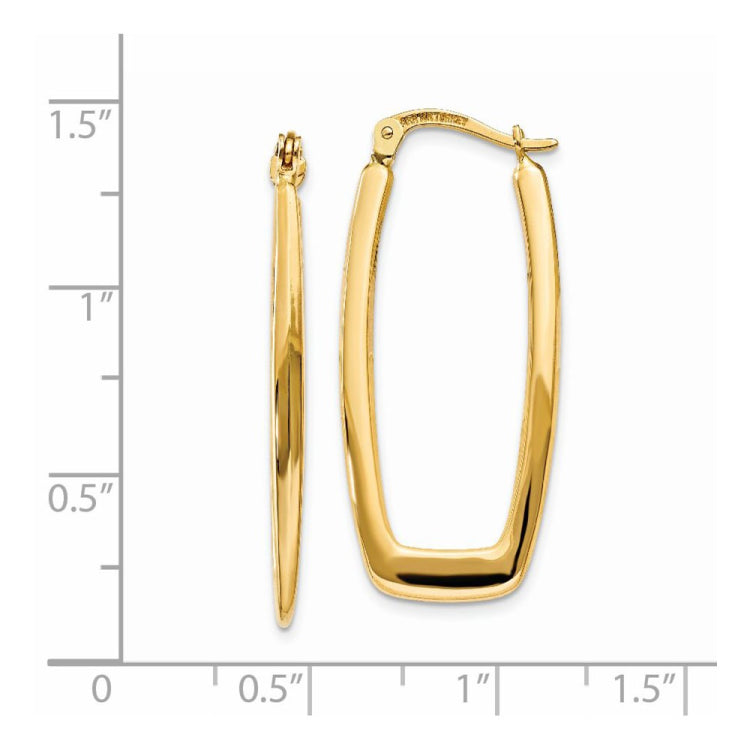 14k 2.25x31mm Polished Rectangle Tube Hoop Earrings