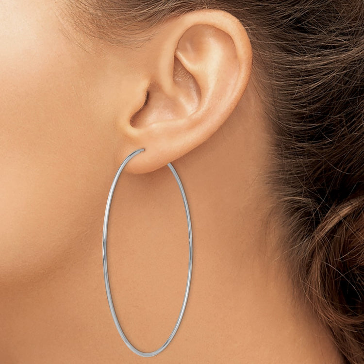 14k White Gold 1.2x69mm Polished Endless Tube Hoop Earrings