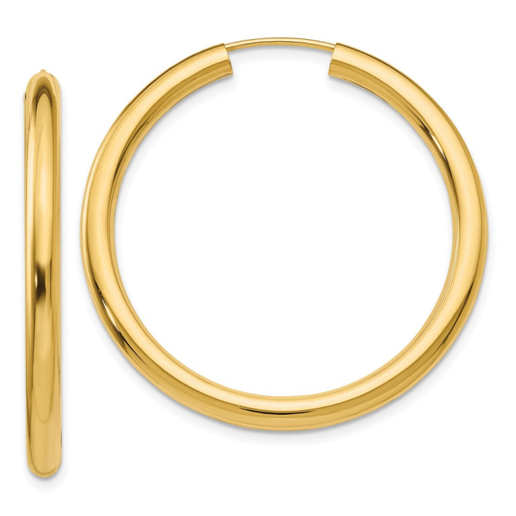 14k 3.00x35mm Polished Endless Tube Hoop Earrings