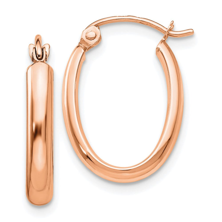 14k Rose Gold 2.75x18mm Polished Oval Tube Hoop Earrings