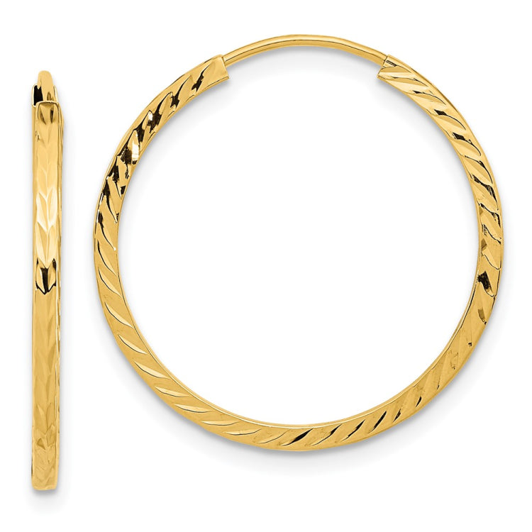 14k 1.35x25mm Diamond-cut Square-Tube Endless Hoop Earrings