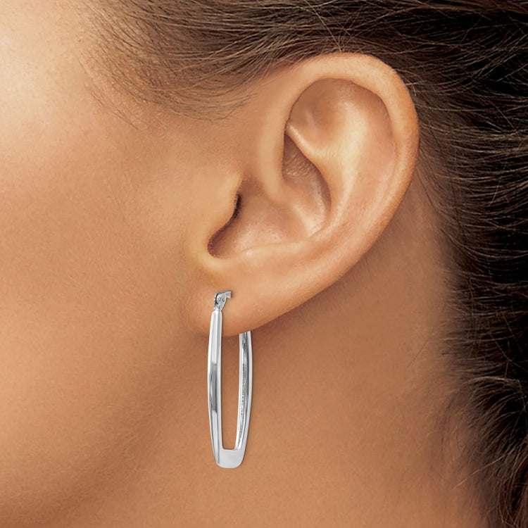 14k White Gold 2.25x31mm Polished Rectangle Tube Hoop Earrings