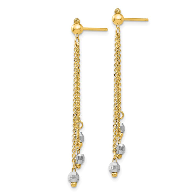 14K Two-tone Faceted Beads and Cable Chain Dangle Post Earrings