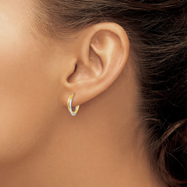 14k Two-tone Polished Hollow Hoop Earrings
