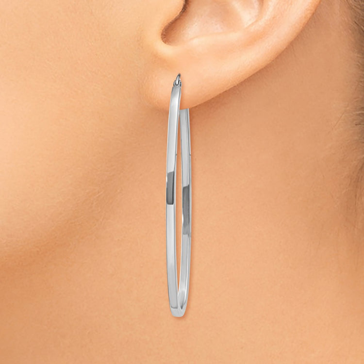 14k White Gold 2x53mm Large Oval Tube Hoop Earrings