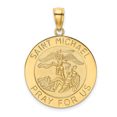 14k Polished and Satin Large St. Michael Medal Round Pendant
