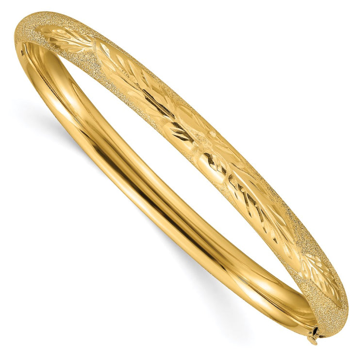 14k 4/16 Oversized Laser-Cut 6.00mm Hinged Oval Bangle Bracelet