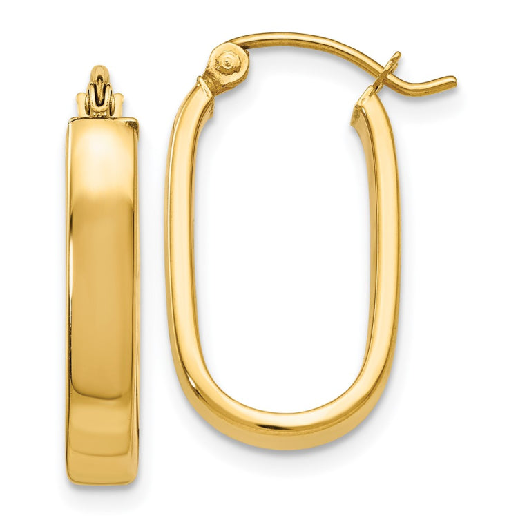 14k 3.5x22mm Polished Oval Tube Hoop Earrings