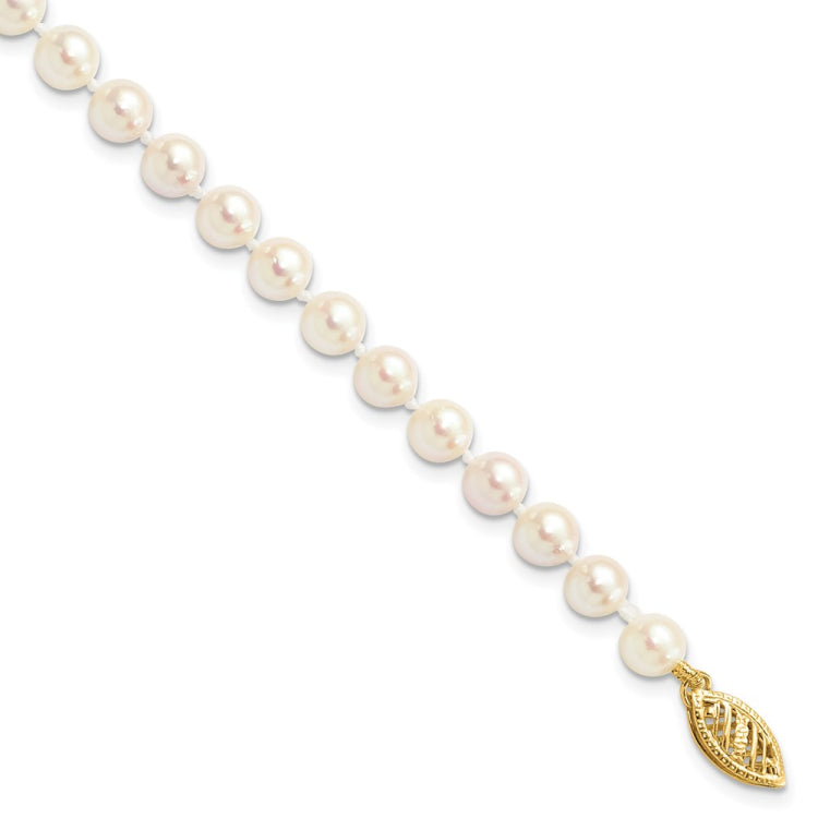 14k 5-6mm White Round Akoya Saltwater Cultured Pearl 7 inch Bracelet