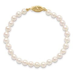 14k 5-6mm White Round Akoya Saltwater Cultured Pearl 7 inch Bracelet