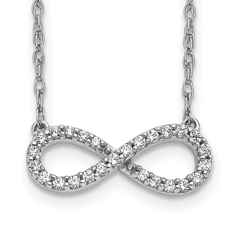 14K White Gold Polished 1/6 carat Diamond Infinity Symbol 18 inch Necklace