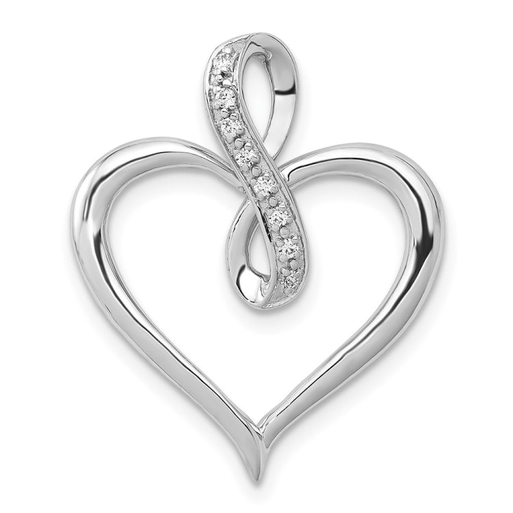 14k White Gold 1/20 carat Diamond Heart Infinity Pendant Fits up to 2mm Regular/4mm Fancy or Reversible Omega