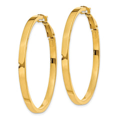 14k 3x45mm Polished Square Tube Omega Back Round Hoop Earrings