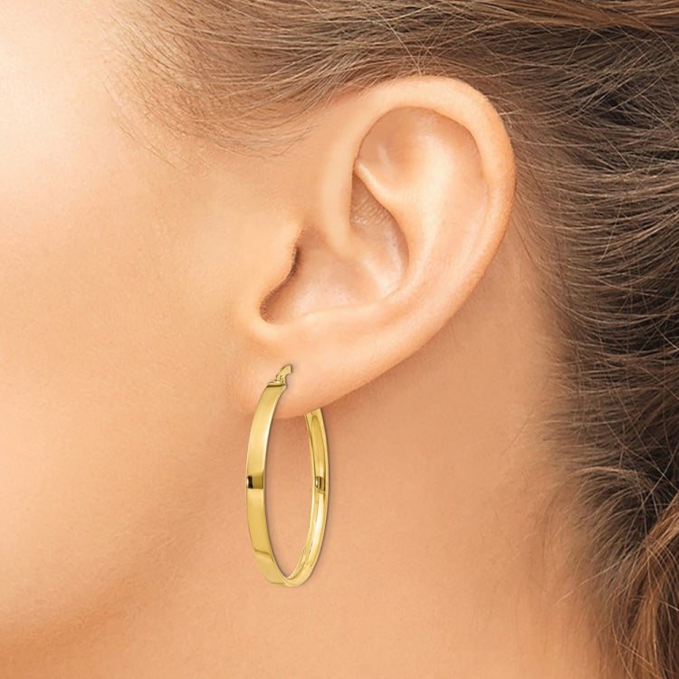 14K 3x33mm Tube Hoop Earrings