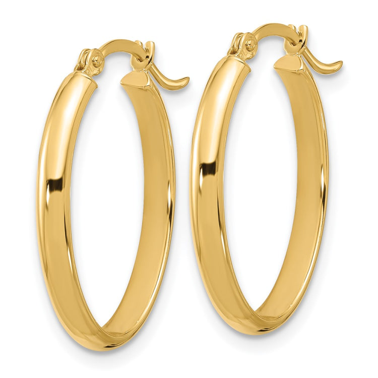 14K 3x23mm Oval Tube Hoop Earrings