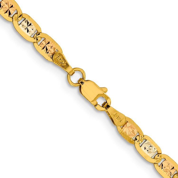 14K 24 inch 3.8mm Tri-color Pav� Valentino with Lobster Clasp Chain