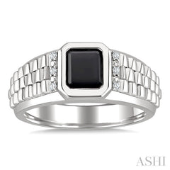 8x7 MM Octagon Shape Onyx and 1/20 Ctw Round Cut Diamond Semi-precious Men's Ring in Sterling Silver