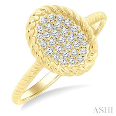 1/5 Ctw Oval Shape Rope Accent Round Cut Diamond Fashion Ring in 10K Yellow Gold