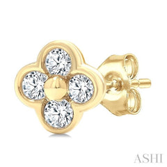 1/6 Ctw Bezel Set Round Cut Diamond Clover Petite Fashion Earrings in 10K Yellow Gold