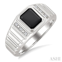 8x7 MM Octagon Shape Onyx and 1/20 Ctw Round Cut Diamond Semi-precious Men's Ring in Sterling Silver