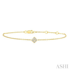 1/8 Ctw Bezel Set Round Cut Diamond Clover Petite Fashion Chain Bracelet in 10K Yellow Gold