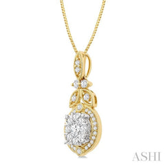 1/2 Ctw Lovebright Circular Shape Round Cut Diamond Pendant With Chain in 14K Yellow and White Gold
