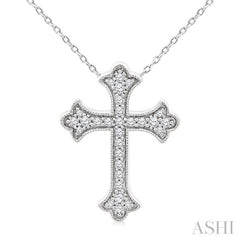 1/5 Ctw Round Cut Diamond Cross Petite Fashion Pendant With Chain in 10K White Gold
