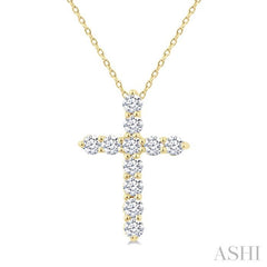 1/3 Ctw Round Cut Diamond Cross Pendant With Chain in 14K Yellow Gold