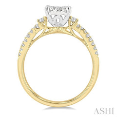 3/4 Ctw Oval Shape Center Criss Cross Shank Lovebright Round Cut Diamond Engagement Ring in 14K Yellow and White gold