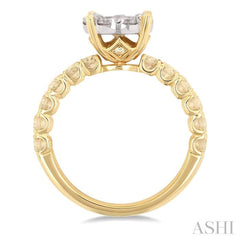 1 1/2 Ctw Lovebright Circular Shaped Round Cut Diamond Engagement Ring in 14K Yellow and White Gold