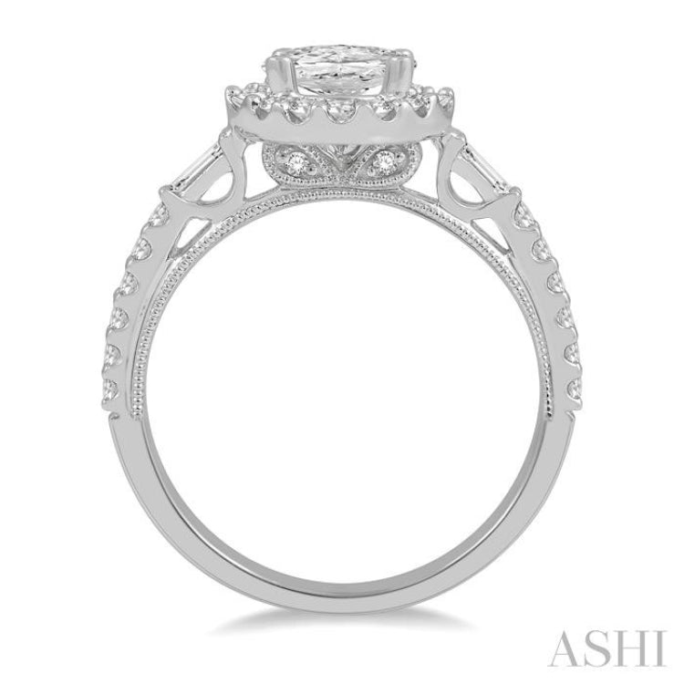 5/8 Ctw Oval Shape Baguette and Round Cut Diamond Semi-Mount Engagement Ring in 14K White Gold