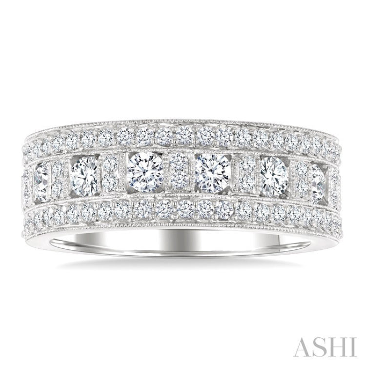 1 1/10 Ctw Channel Round Cut Diamond Wedding Band in 14K White Gold