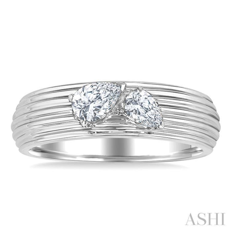 3/8 Ctw Textured Shank 2-Stone Pear Cut Diamond Fashion Band in 14K White Gold