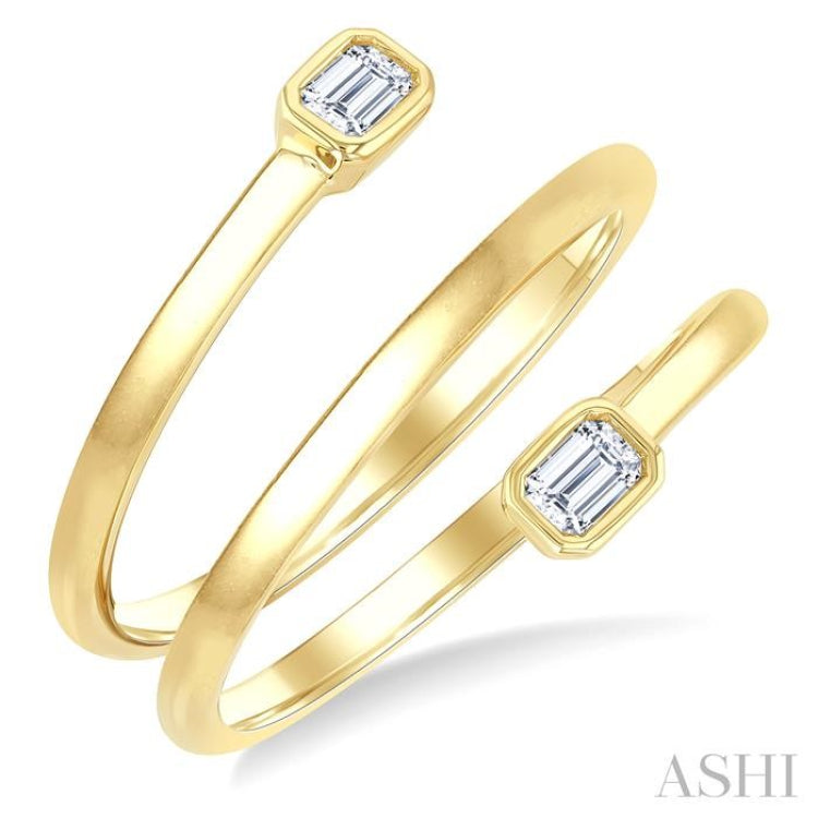 1/5 Ctw Split Double Coil Bezel Set Octagon Cut Diamond Open Fashion Ring in 14K Yellow Gold