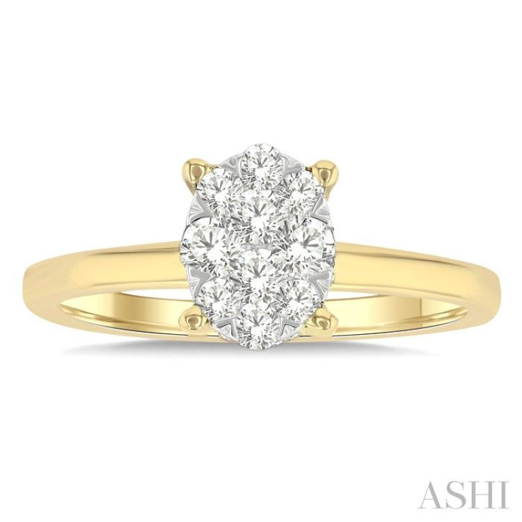 1/2 Ctw Lovebright Oval Shaped Round Cut Diamond Ring in 14K Yellow and White Gold