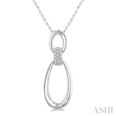 1/10 Ctw Open Window Oval Shape Link Round Cut Diamond Fashion Pendant With Chain in Sterling Silver