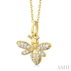 1/10 Ctw Petite Bumble Bee Round Cut Diamond Fashion Pendant With Chain in 10K Yellow Gold