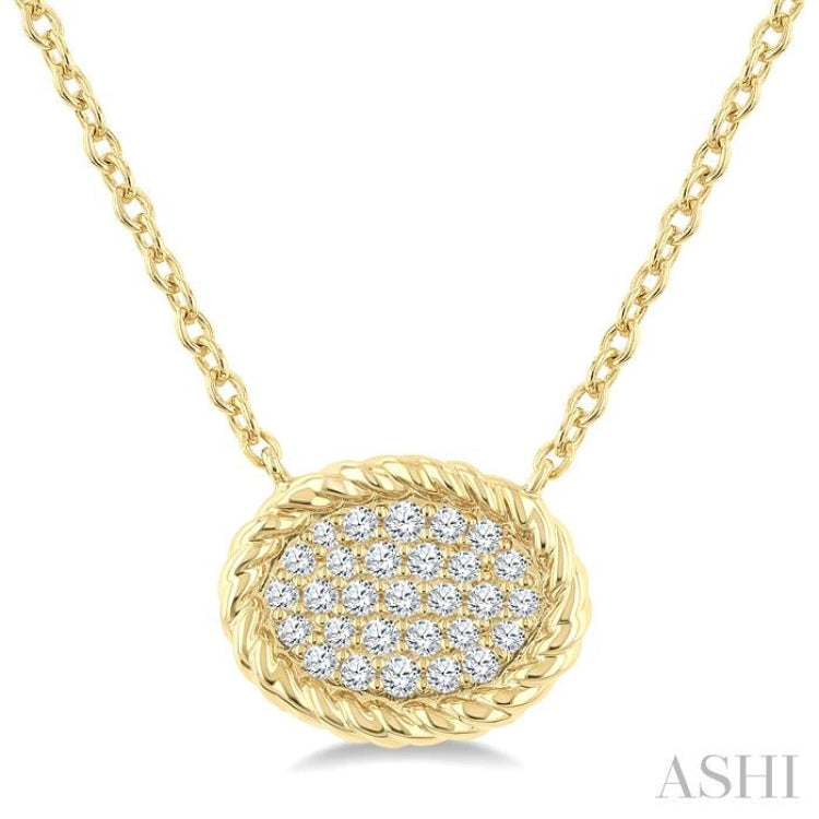 1/5 Ctw Pave Set Oval Shape Round Cut Diamond Fashion Pendant With Chain in 10K Yellow Gold