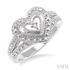 1/20 Ctw Heart Shape Round Cut Diamond Ring in Sterling Silver