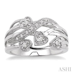 1/20 Ctw Round Cut Diamond Crossover Heart Ring in Sterling Silver