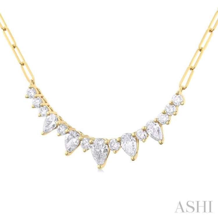 1 Ctw Smile Graduated Pear and Round Cut Diamond Paperclip Necklace in 14K Yellow Gold