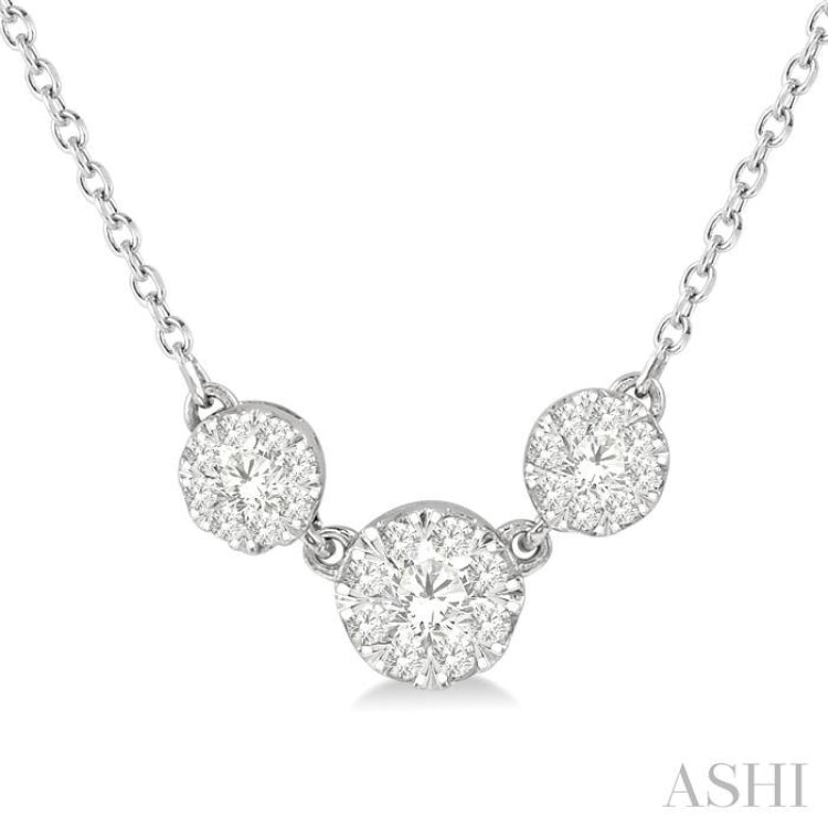 1/3 Ctw 3-Stone Lovebright Round Cut Diamond Necklace in 14K White Gold