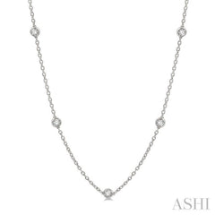 1 Ctw Round Cut Diamond Station Necklace in 14K White Gold
