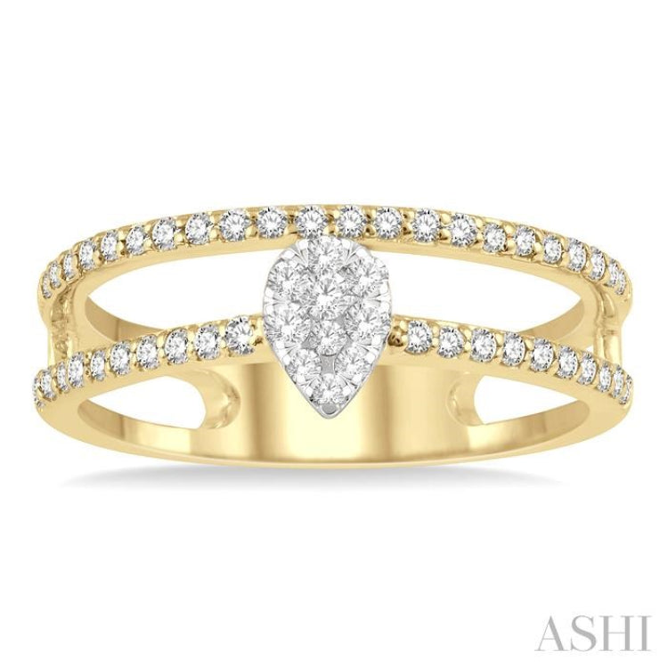 1/3 Ctw Twin Band Pear Shape Lovebright Round Cut Diamond Fashion Ring in 14K Yellow and White Gold