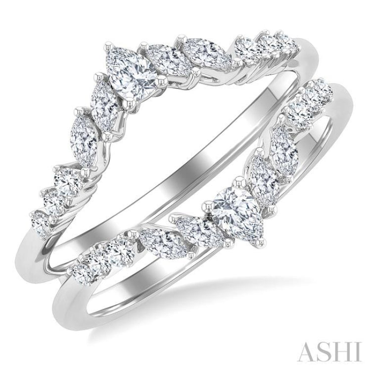1/2 Ctw Chevron Pear, Marquise and Round Cut Diamond Insert Ring in 14K White Gold